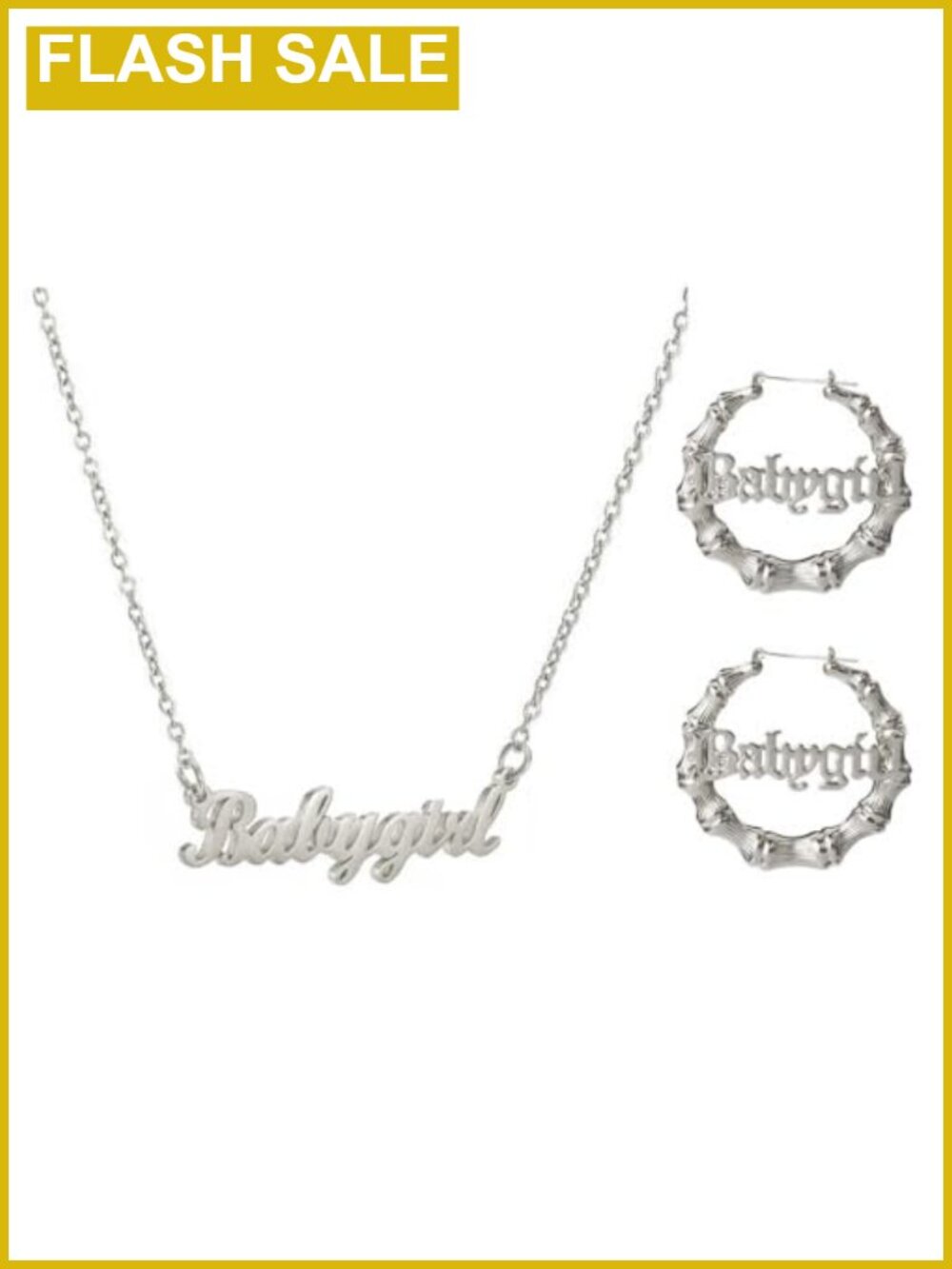 Hip Hop Bamboo Hoop Earrings & Old English Letter Necklace Jewelry Set
